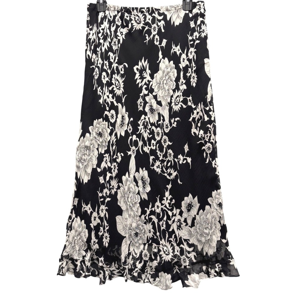 New York City Design Co Womens Black Floral Silk Midi Skirt Beaded Y2K Fairy L